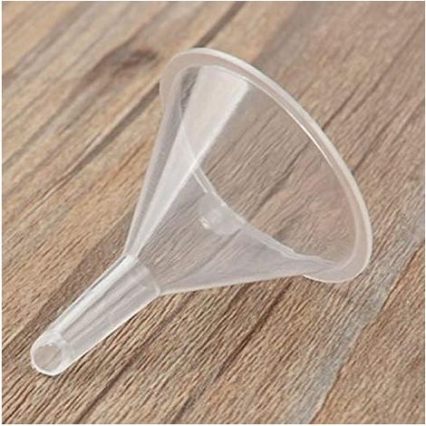 Mini imbuto in plastica trasparente di piccole dimensioni per flaconi di profumo, oli e campioni. (1/5)