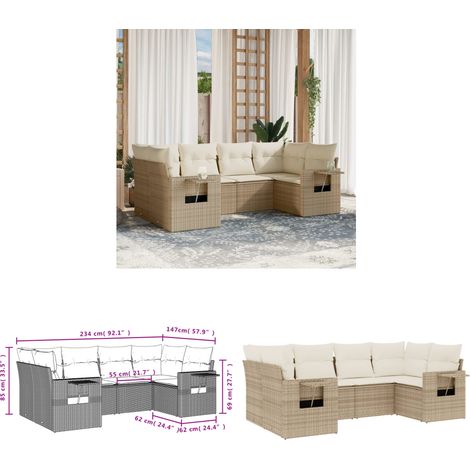 6-tlg. Garten-Sofagarnitur mit Kissen Beige Poly Rattan - Gartenmöbel - Sofas - Rattan Möbel - Outdoor Furniture - Lounge Set - Home & Living (1/3)