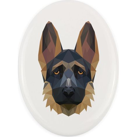 Pastor alemán, alsaciano I: placa con foto e inscripción geométrica de Art-Dog (1/4)