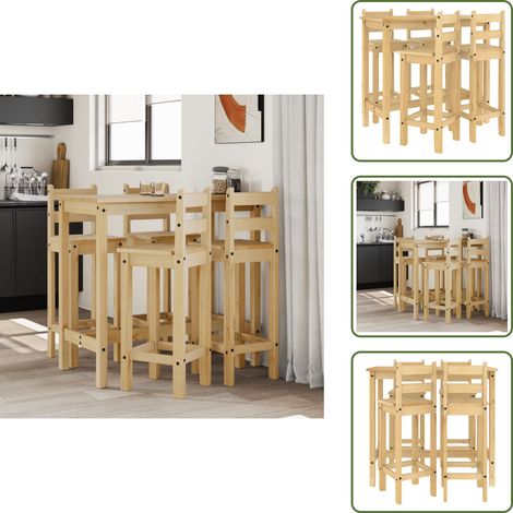 Sillas de bar - vidaXL Set de bar 5 piezas madera maciza de pino - Barra de madera
