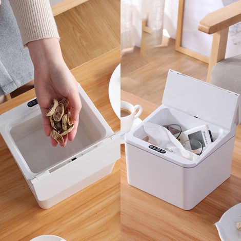 4L weißer intelligenter Sensor-Abfalleimer für Büro, Auto, Studentenwohnheim, Taschentuchbox und Snackbox ohne eingebaute Batterie (batteriebetriebene Version) (1/3)