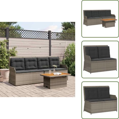 The Living Store Salon de jardin 3 pcs avec coussins Gris Résine tressée - Banc de jardin (1/5)