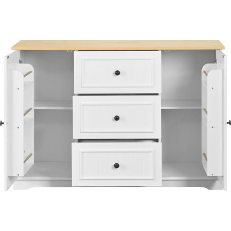 Credenza moderna bianca in MDF con 3 cassetti e 2 ante, 126 x 40 x 86 cm (1/5)
