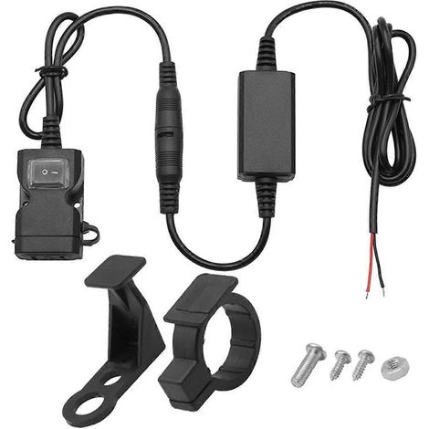 USB-Motorradladegerät mit Lenker- und Rückspiegelhalterung, wasserdicht, zwei Anschlüsse, 3,1 A Schnellladefunktion, Steckdosenadapter mit Schalter für Motorrad, Dreirad, ATV und Scooter-Black (1/2)