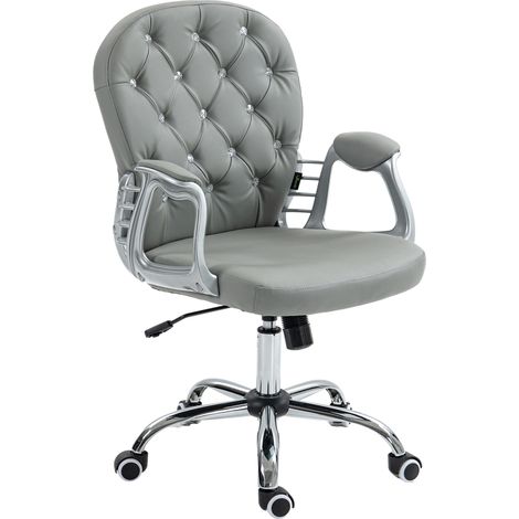 Office Chair Ergonomic 360° Swivel PU Diamante Padded Base 5 Castor Wheels  Home Work Grey (1/5)