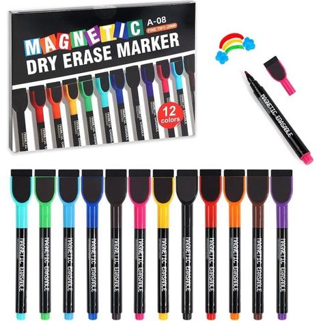 Whiteboard-Marker – Trocken abwischbarer Whiteboard-Marker mit Schwamm, magnetische Marker für Whiteboards und Flipcharts (1/4)