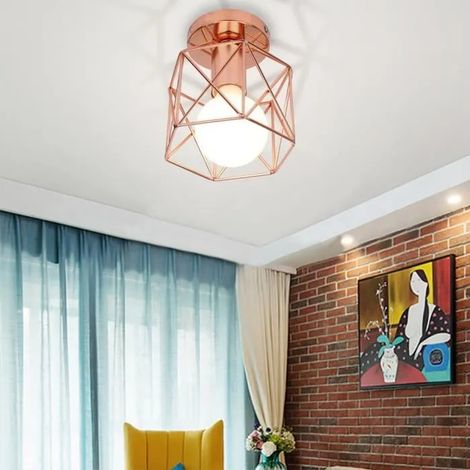 Plafonnier Fer Forge Industrielle Lustre Retro en Métal Cage Carré pour Salon Chambre Couloir (1/4)