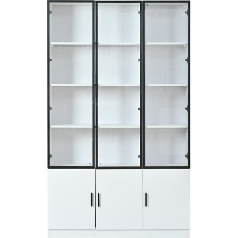 Vitrine blanche en MDF avec 6 portes vitrées et éclairage LED contrôlable par application, 120 x 32 x 200 cm (1/5)