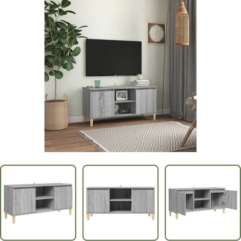 Holzbeine - TV-Schrank mit Massivholz-Beinen Grau Sonoma 103,5x35x50 cm (1/5)