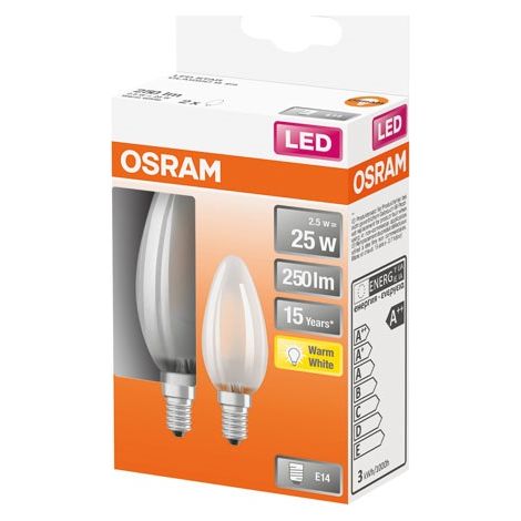 Led Fiamma Vetro Opaco 2,5W E14 Caldo Confezione da 2 - Osram