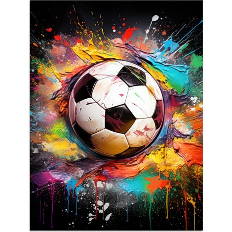 AFFICHE Football - Peinture - Couleurs - Noir - Blanc Décoration Murale 60x80 cm (1/4)