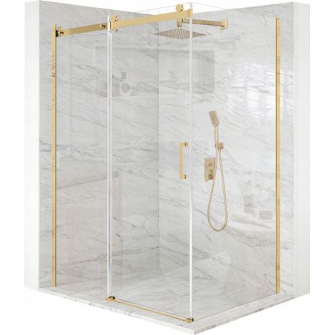 Cabine de douche - 120 x 90 x 195 cm - Verre de sécurité trempé 8 mm - Portes coulissantes - Finition dorée avec revêtement (1/5)