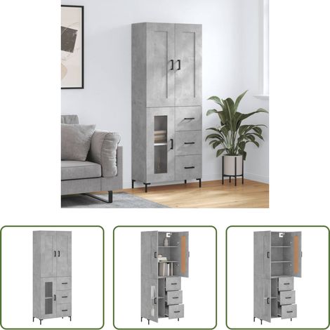 Schrank Betonfarbe - Highboard Betongrau 69,5x34x180 cm Holzwerkstoff (1/5)