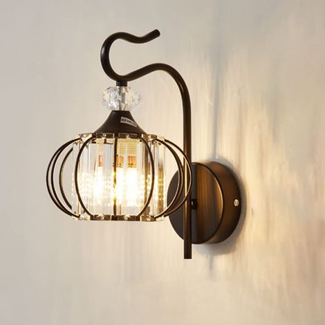 Applique murale LED métal noir, lampe murale en verre et fer forgé, veilleuse murale moderne E27 dorée pour salon, chambre, couloir, restaurant, salle de bains, escaliers