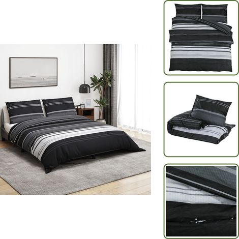 Ensemble de housse de couette noir et blanc 260x220 cm Coton - Housses De Couette - Linge De Lit - Literie - Coton - Housse De Couette Double (1/5)