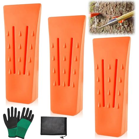 3 Pièces Coins D'abattage, Cales Forestières Plastique 6 Pouces Cales pour tronçonneuses à tronçon à Impact Élevé Outils D'abattage à Pointes avec Gant pour Couper l'arbre, Tronçonneuse