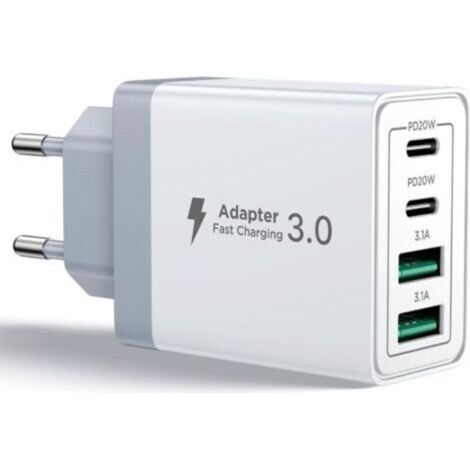 Chargeur USB C, 40W 4 Port Prise USBC Chargeur Rapide iPhone, Multi Secteur PD+QC 3.1A Type C Adaptateur pour iPhone 16 15 14 13 12 11 Pro Max X XS XR 8 7 6S Plus Mini SE, iPad,Samsung Galaxy (1/5)