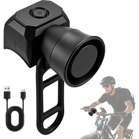 Sollbry Sonnette Velo Electronique 120dB, Klaxon Velo Puissant Étanche,Mini Alarme Velo Rechargeable USB avec 5 Modes de Sonnerie, Accessoire Velo,Noir (1/5)