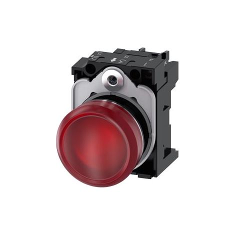 Indicatori luminosi, 22 mm, rotondi, in metallo, lucido, rosso, trasparente, liscio, con supporto, modulo LED con LED integrato 110 V AC, morsetto a vite