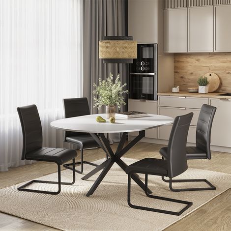 Esstisch-Set Loyd, Weiß/Schwarz, 120 x 120 cm mit 4 Esszimmerstühlen, Schwarz, Vicco (1/5)