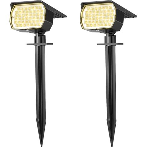 Lot de 2 projecteurs lumière chaude d'extérieur solaires, marche/arrêt automatique, étanches (lumière jaune) . (1/5)