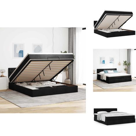 Ottoman-Bett mit Matratze Schwarz 160x200 cm Stoff - Ottoman-Bett - Ottoman-Betten - Bettrahmen - Bettgestell (1/5)