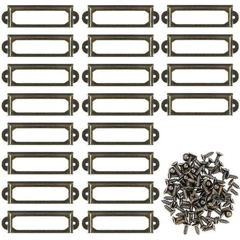 AlwaysH 20 Pcs Porte-étiquettes en Métal pour Bureau Bibliothèque Étagères Cadre Étiquette de Nom Vintage avec Vis 60x17mm (1/4)