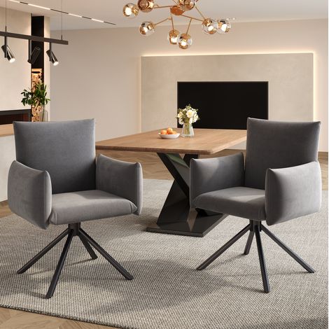 Silla de comedor 60x60x88 cm de terciopelo gris, giratoria para salón, lote de 2 FloraGrace (1/5)
