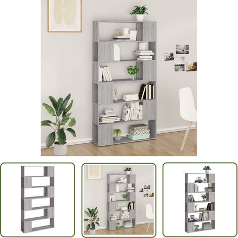 The Living Store Bibliothèque/Séparateur de pièce sonoma gris 100x24x188 cm - Bibliothèque Murale - Bibliothèque Moderne - Meuble Rangement - Séparateur De Pièce - Étagère Ouverte (1/5)