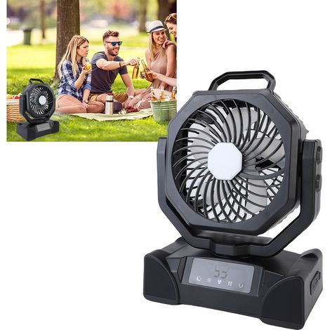 Ventilador portátil para camping F14, negro, ABS – 20000 mAh, recargable, con iluminación LED y control remoto, ideal para la pesca. (1/5)