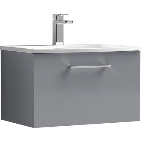 Nuie Arno Satin Grey 600mm Wall Hung Single Drawer Vanity Unit and Curved Ceramic Basin - ARN2222G (1/5)