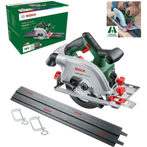 Bosch 18V Cordless Circular Saw UniversalCirc +2 Guide Rails + Clamps 06033B1401