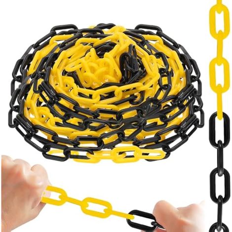 Chaîne de barrière jaune noir en plastique : 15 m 6 mm chaîne de barrière en plastique chaîne de signalisation pour la sécurité d'alerte, parking, contrôle de masse, files d'attente, trafic (1/5)