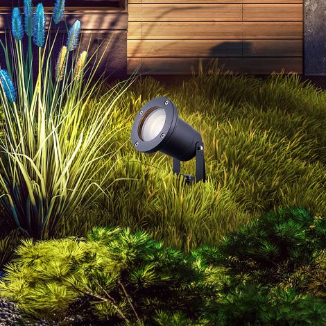 Faretto da giardino a LED con picchetto a terra per l'illuminazione del sentiero grigio lampada da esterno con spina, vetro in alluminio IP65, 4,5W 400lm bianco caldo, DxH 9,8x32,5 cm (1/5)