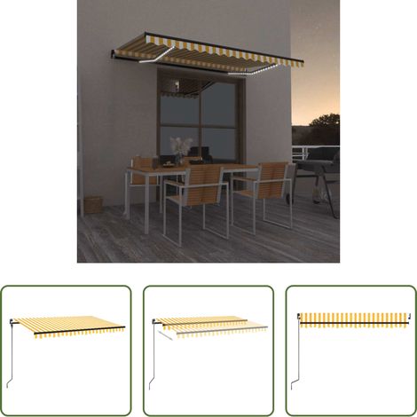 Sonnenschutz -  Markise Manuell Einziehbar mit LED 450x300 cm Gelb und Weiß (1/5)