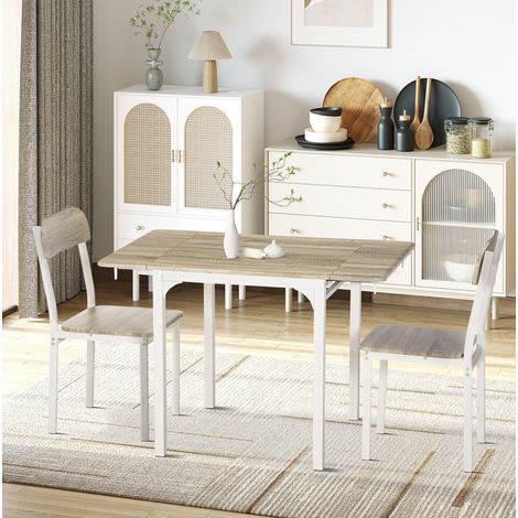 Conjunto de mesa y sillas de 3 piezas plegable 110 x 70 x 75 cm MDF y acero natural/blanco (1/5)