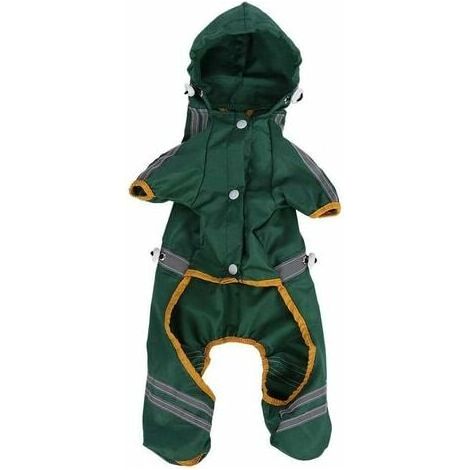 1 Pcs Rainsuit - 6 Sizes Pet Raincoat Waterproof Jacket Cat Dog Hood Raincoat Reflective Overalls (XXL-Green) (1/3)
