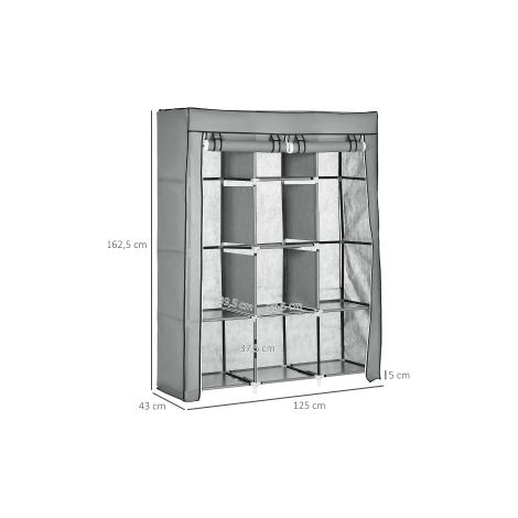 Armoire en tissu avec tringles à vêtements, vestiaire pliable 8 niveaux, gris clair pour chambre & entrée (1/5)