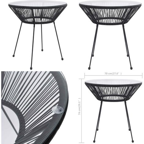 Garten-Esstisch Schwarz Ø70x74 cm Rattan und Glas - Gartentisch - Esstisch - Outdoortisch - Rattan Tisch - Glastisch - Home & Living (1/5)