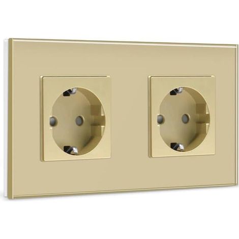 Prise double Schuko avec plaque en verre cristal - Prise encastrée 16 A, norme européenne (1/5)