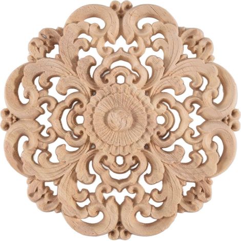 Applique murale longue en bois d'hévéa sculpté, motif floral non peint, pour portes et placards. Couleur bois. (1/5)