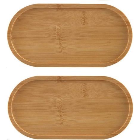 Plateau En Bambou - Forme Ovale - 17,5 X 8,5 X 1 Cm - Pour Cuisine Salon Bureau Plantes - Lot De 2 (1/5)