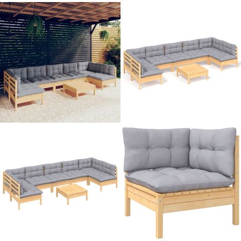 8-tlg. Garten-Lounge-Set mit Grauen Kissen Kiefer Massivholz - Garten-Lounge-Set -  Garten-Lounge-Sets - Home & Living (1/5)