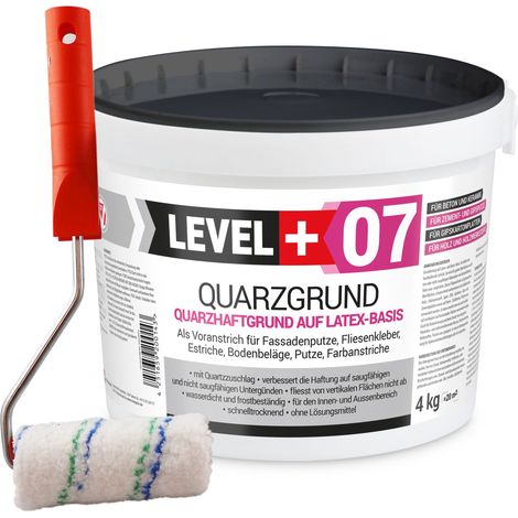 LEVEL+ Quarzgrund Grundierung Putzhaftgrund Holz OSB 4KG + Farbroller 10cm L+07