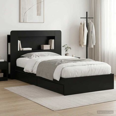 vidaXL Cadre de lit avec rangement Noir 90 x 190 cm Bois d'ingénierie (1/5)