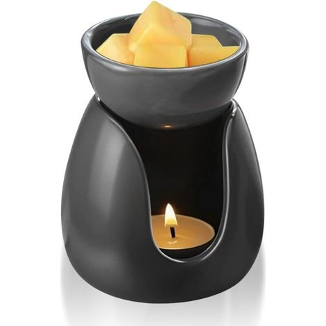 Duftwachsbrenner, Kerzenbrenner, Keramik-Ölbrenner für Duftwachs, eierschalenförmiger Aromatherapieofen, Holde-Kerze (schwarz)