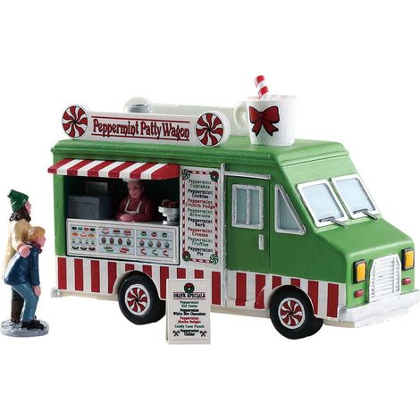Decorazione "Set di camion di cibo di menta piperita di 3" per Villaggio di Natale e presepe, in Resina da h 7,2 cm (1/4)