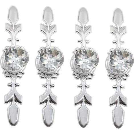 Juego de 4 pomos de cristal para puertas - Tiradores para armarios - Tirador de cajón de cristal con forma de diamante - 116 mm