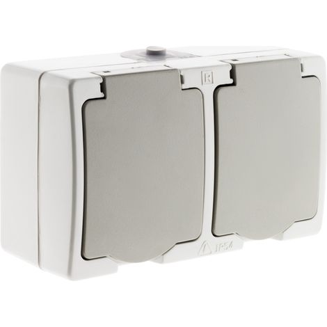 Zenitech – Prise double étanche 2P+T IP54 – 16A 3680W – Installation en saillie extérieure – Sécurité enfants (1/7)