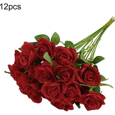 Bouquet de roses artificielles en soie à longues tiges réalistes, idéal pour la Saint-Valentin, la décoration intérieure, les mariages, les fêtes et la décoration de table. (1/5)
